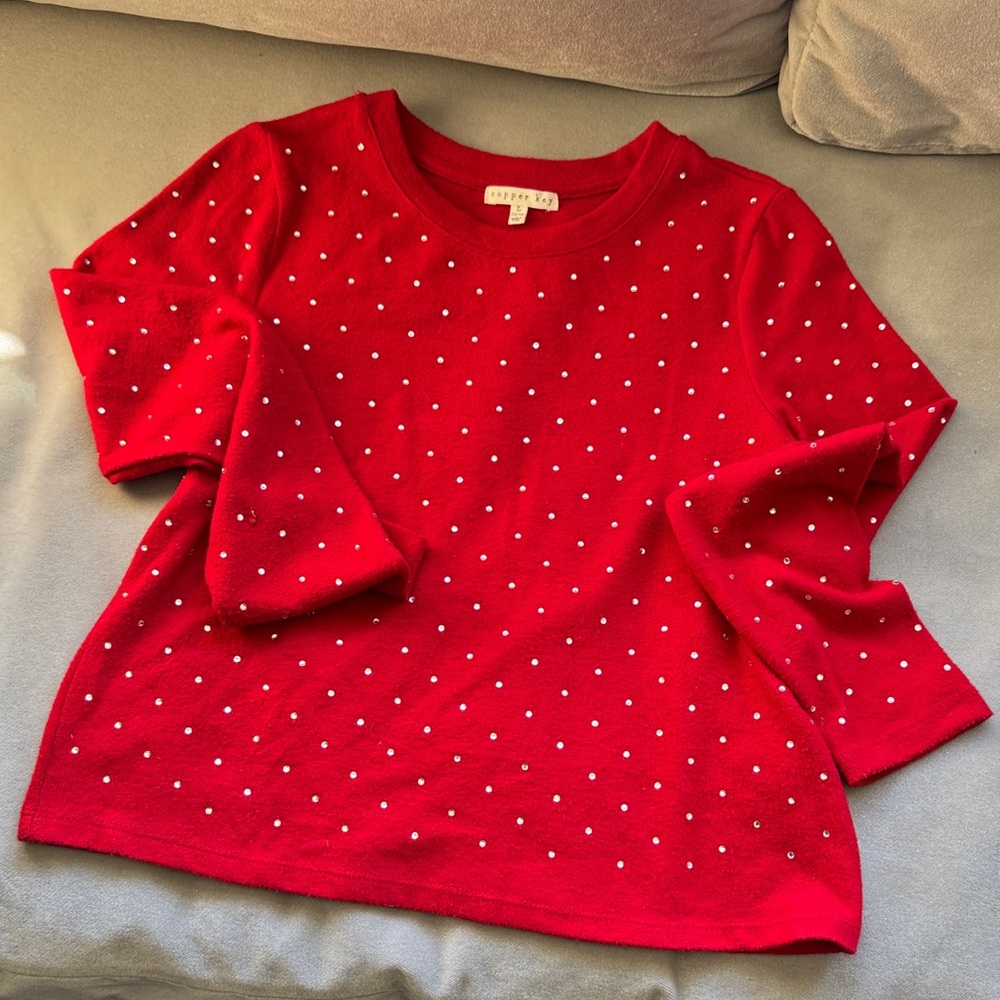 ❤️ Red w/rhinestones Copper Key Red Long Sleeve